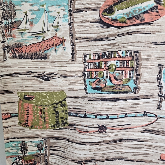 Vintage 1950s novelty cabin fabric yardage - Picture 4 of 4
